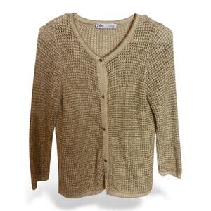 Zara Metallic Thread Knit Cardigan - Gold - S